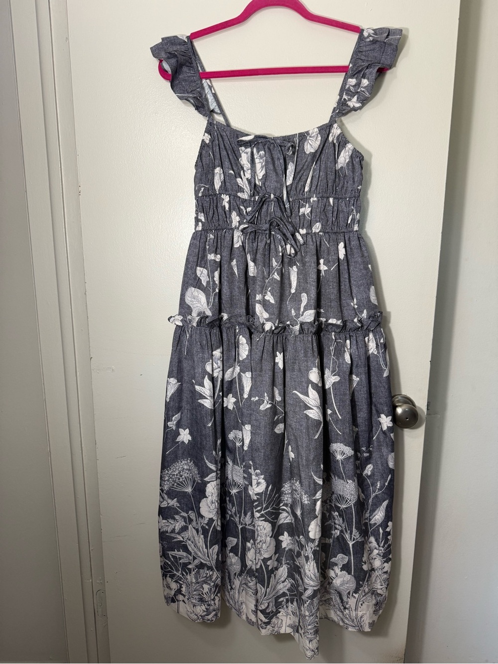 En Saison Navy Blue Floral Tiered Sundress with Ruffle Straps